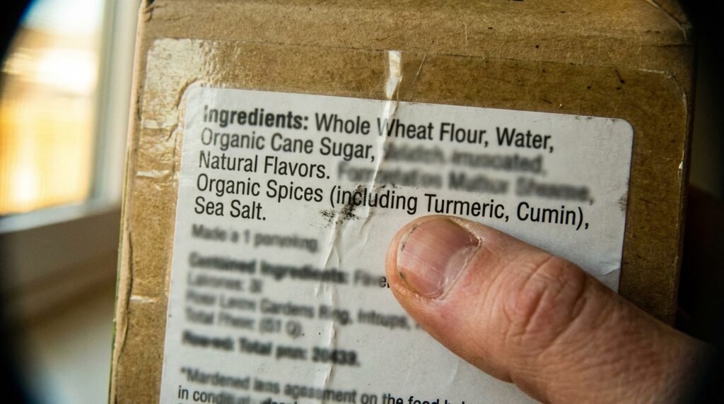 Close-up of a food product ingredient label showing artificial sweeteners like sucralose and acesulfame potassium highlighted among other ingredients