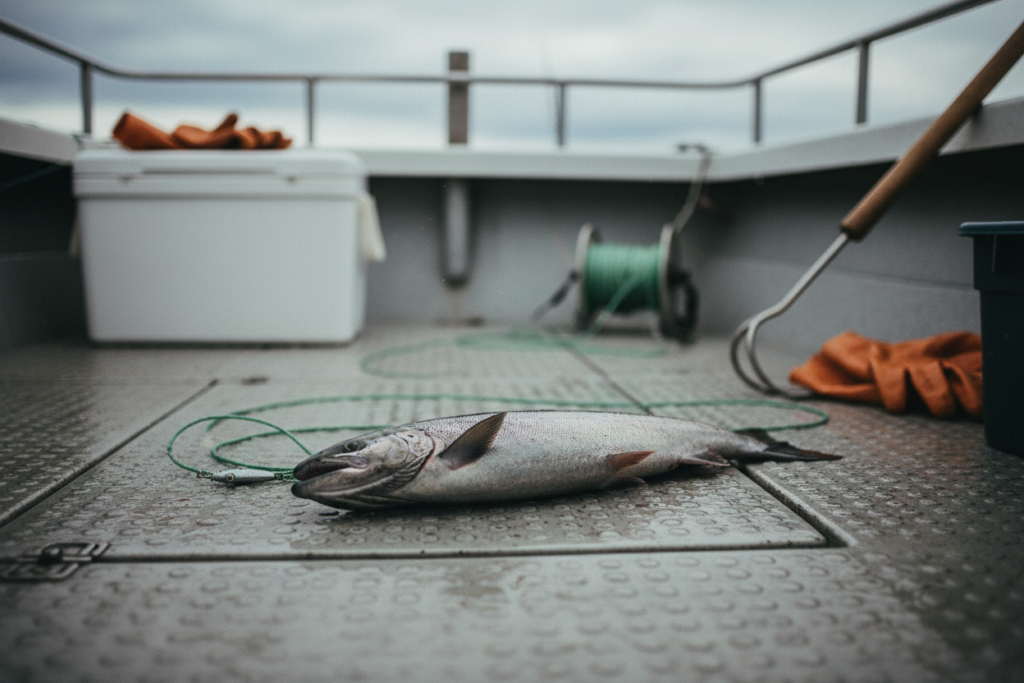 Wild Alaskan salmon line-caught on a trolling line